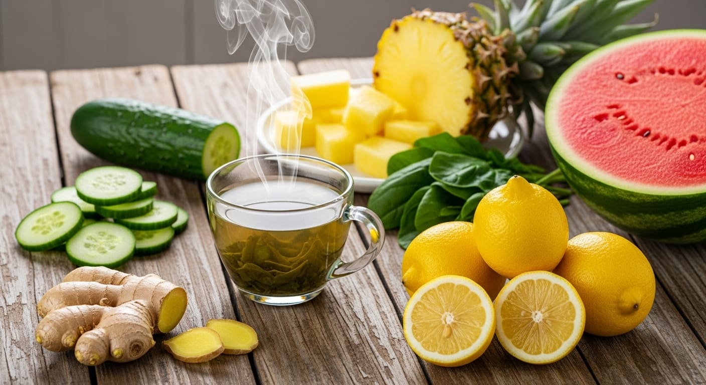 Abacaxi fresco cortado em fatias mostrando polpa amarela, fonte natural de bromelina para facilitar a digestão e reduzir inchaço