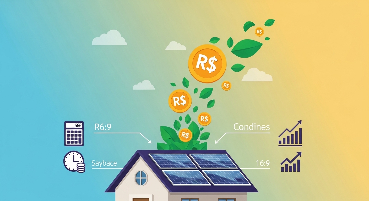 Painéis de energia solar instalados em telhado residencial brasileiro sob luz do sol, representando o investimento em energia solar fotovoltaica