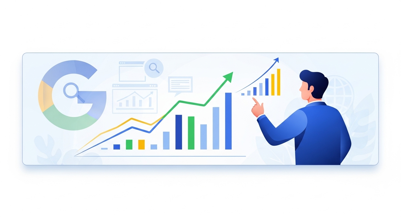 Empresário observando gráfico de crescimento digital que simboliza o sucesso dos Sites SEO no Google